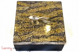 Square lacquer box with fish silver plated details